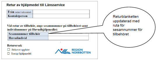 Bild av returblankett med uppdaterad ruta för sesamnummer
